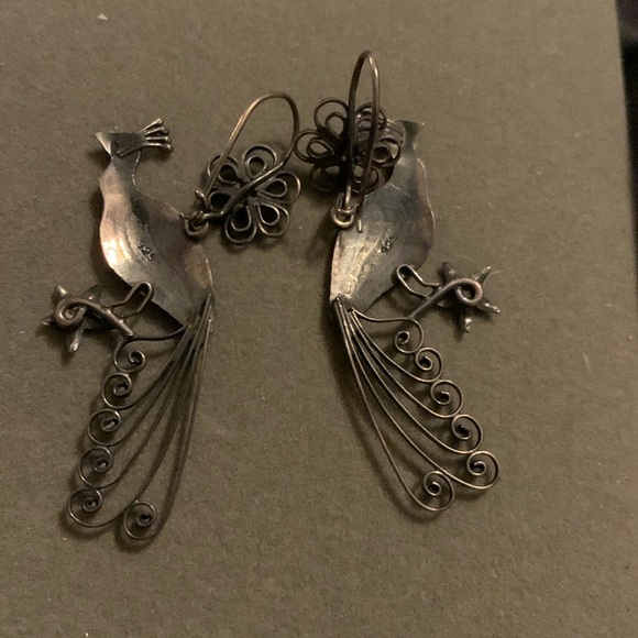 Filigree Silver Peacock Earring - Picture 2 of 2